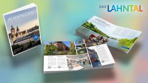 Das Bild zeigt mehrere Broschüren und Werbematerialien für die Region Lahntal.
